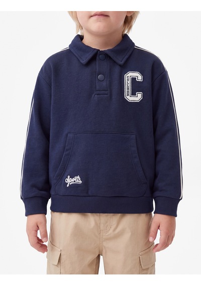 Koton Uzun Kollu Kanguru Cepli Nakış Detaylı Oversize Polo Yaka Sweatshirt Lacivert 7wmb10058tk