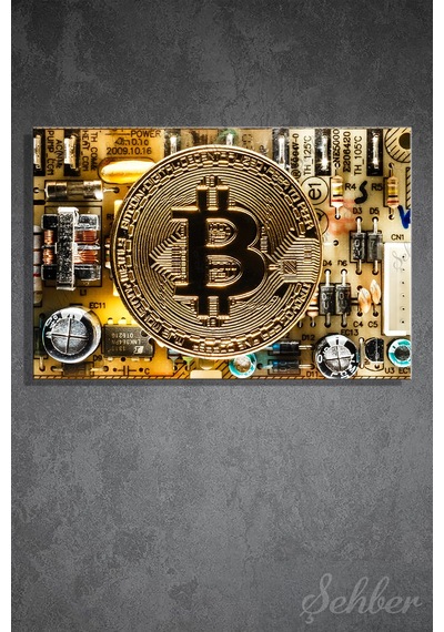 Altın Renkli Fiziksel Bir Bitcoin Hatıra/koleksiyon Parası Yatay Kanvas Tablo 4013 Çok Renkli