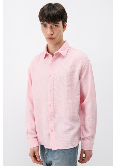 Vamos Müslin Kumaş Oversize Gömlek Pembe