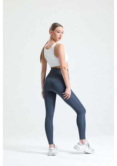 Thiff Gymwear Caramel Yüksek Bel Toparlayıcı Dalgıç Kumaş Spor Günlük Tayt Antrasit
