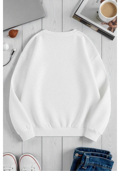 Uyguntarz Unisex Los Angeles Tasarım Baskılı Bisiklet Yaka Sweatshirt beyaz