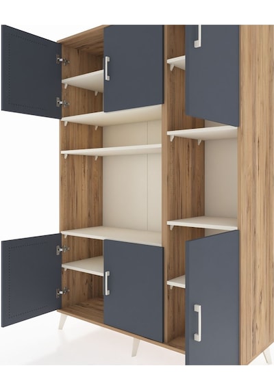 Hyperion Dolap 9 Raflı 6 Kapaklı 132x44x195 Çam-antrasit/aytaşı Çam