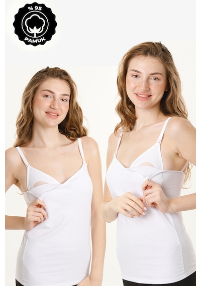 Parlingerie Hamile Kaplı Emzirme Atletli 2li Set Beyaz-beyaz Beyaz - Beyaz