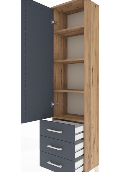 Arges Dolap 4 Raflı 3 Çekmeceli Tek Kapaklı 44x30x182 Çam-ant... Çam