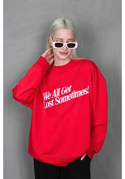 Madmext Kırmızı Baskılı Sweatshirt Mg1901 Kırmızı