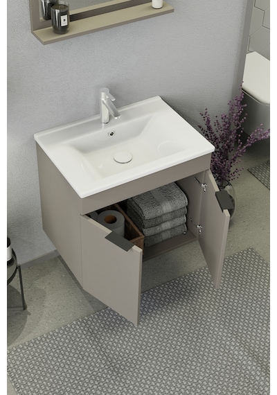Biani Fix Arya 65 Cm Banyo Dolabı,Seramik Lavabolu, Aynalı,Lavabo Dahil,Mdf,Latte Biani Fix Arya 65 Cm Banyo Dolabı,Seramik Lavabolu, Aynalı,Lavabo Dahil,Mdf,Latte