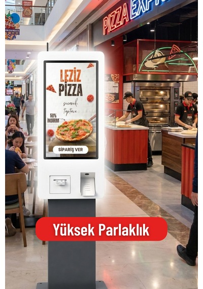 27 Inç Fhd Dokunmatik Ayaklı Self Servis Ödeme Ve Sipariş Kiosku Android