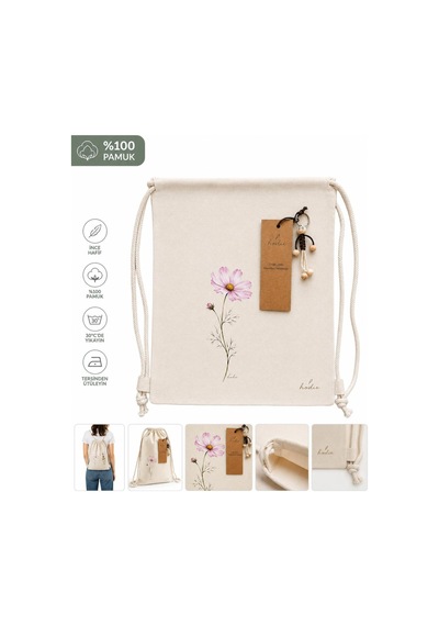 Hodie Collection Cosmos Desenli Ham Bez Büzgülü Sırt Çantası İnce Hafif 35x40 Cm Ekru - 893274309 Ekru - 893274309 Ekru