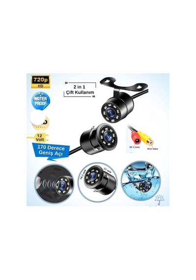 Bawerlink Bw-47 720p Ahd Kelebek Araç Geri Görüş Kamerası Beyaz Ledli Ip68 Su Geçirmez 170 Geniş Açı