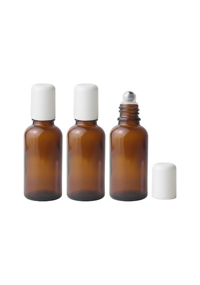 3 X 30 Ml, Boş Kehribar Renkli Cam Şişe, Paslanmaz Çelik Rulo Küreli, Uçucu Yağlar İçin Doldurulabilir Deneme Kabı, Parfüm, Dudak Balsamı