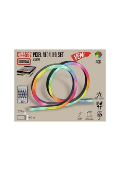 Ct-4567 Piksel Neon Led Usb Girişli 5v 5 Metre Kumandalı Tak Çalıştır Set