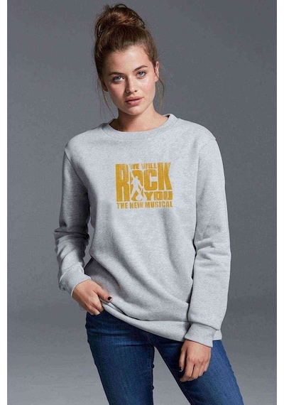 Queen We Will Rock You Baskılı Gri Kadın Sweatshirt (528306133)