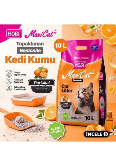 Hobi Maxicat Portakal Kokulu Bentonit Kedi Kumu 10 L Süper Emicilik Ve Ferah Koku