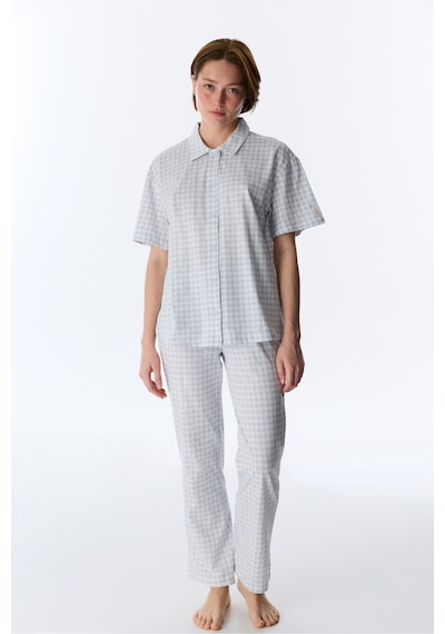 Penti Mavi Cozy Club Gingham Pamuklu Gömlek Pantolon Pijama Takımı