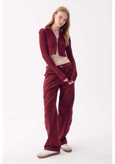 DeFacto Straight Fit Gabardin Pantolon Kargo Cepli Normal Bel Düz Paça D3762AX24AUBN371