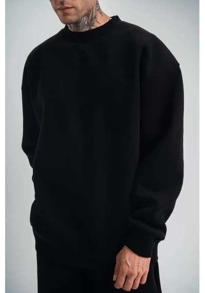 Yake Store Uzun Kol Bisiklet Yaka Basic Sweatshirt - Siyah - Siyah