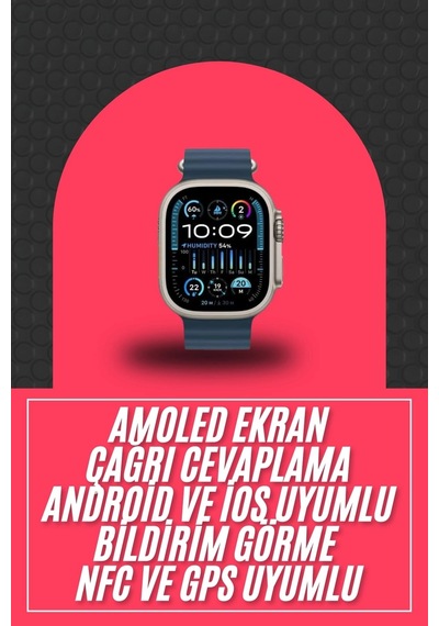 49mm Akıllı Saat Amoled Ekranlı Kadın Erkek Kol Saati Plastik Kordon