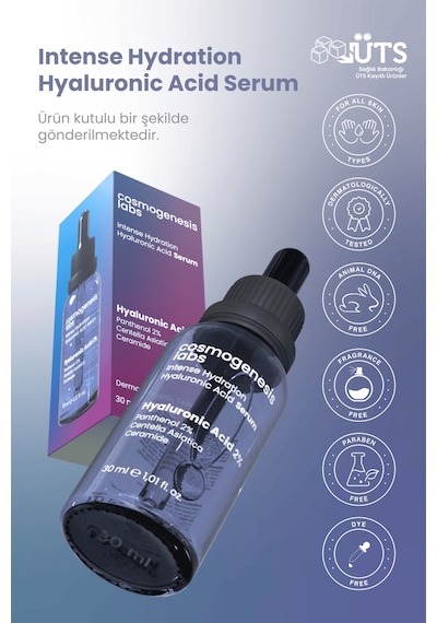 Cosmogenesis Labs Hyaluronik Asit Serum 30ml - Yoğun Nemlendirici   Vegan (%2 Hyaluronik Asit)
