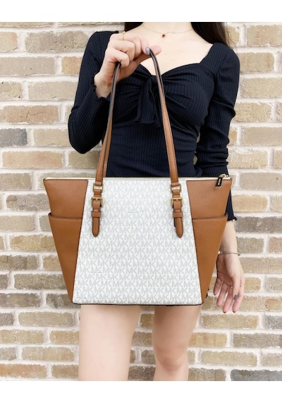 Michael Kors Charlotte Fermuarlı Tote Vanilla Mk İmzalı Omuz Kadın Çantası Çok Renkli