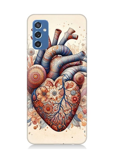 Samsung Galaxy M52 Uyumlu Çiçekli Kalpte Sevgi Desenli Silikon Kılıf Çok Renkli