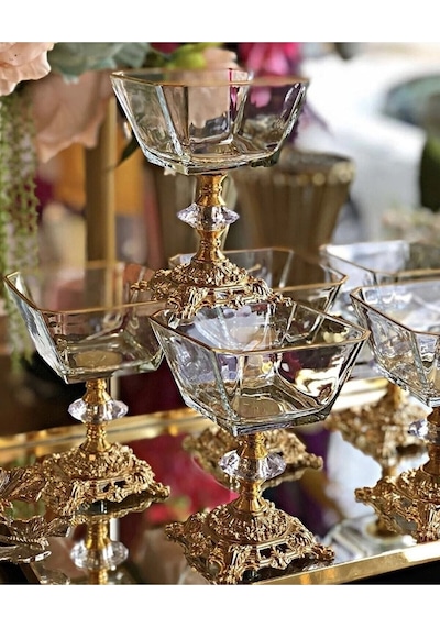 Atabey Home 6 Adet Metal Döküm Ayaklı Gold Detaylı Magnolia-kase-dondurmalık-şekerlik Lav Krn260