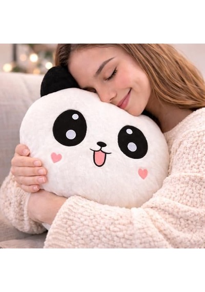 Panda Temalı Dekoratif Tasarıma Sahip Hediye Seti Peluş Panda Yastık + Buhar Makinesi Nemlendirici + Melek Figürlü Kar Küresi Dekoratif Hediye Seti