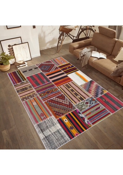 Rovigo Home Dijital Baskı Yıkanabilir Kaymaz Taban Salon Halısı Rvg0454 Kırmızı