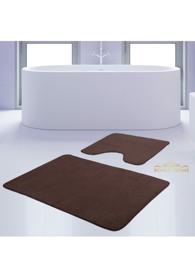 Bonny Home Unicolor Düz Kahve 2li Banyo Paspası Halısı Seti Kaymaz Kahverengi