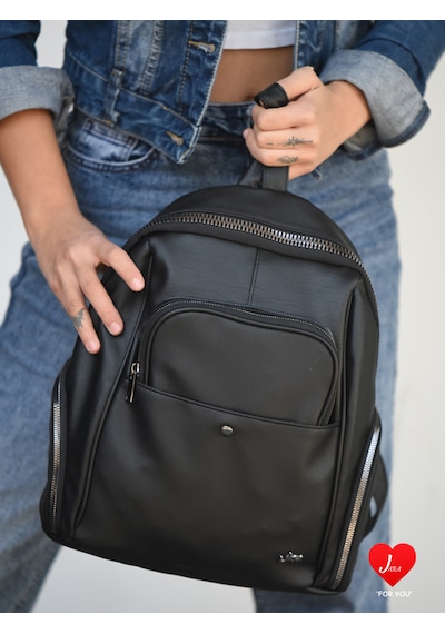 Jara Bag Freya Kadın Sırt Çantası Şık, Yumuşak Dokulu Ve 5 Bölmeli Siyah