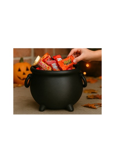 Büyük Boy Cadı Kazanı Şekerlik Halloween Cadılar Bayramı Dekoratif Şeker Kasesi Siyah 25 22,5 18 Cm Tüm Yaşlar