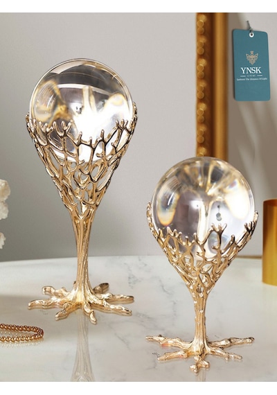 Chacha Home Luxury Odyssey 2'li Pirinç Deve Kuşu Ayağı Gold Dekoratif Kristal Top Küre
