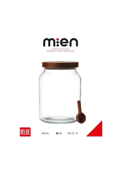 Mien Akasya Kapaklı Mega Cam Kavanoz 3000ml Ahşap - Şeffaf