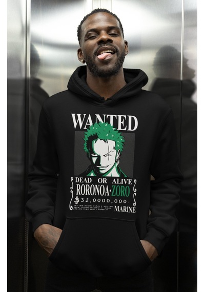 Sevbano Wanted Roronoa Zoro Baskılı Unisex Oversize One Piece Anime Karak Siyah