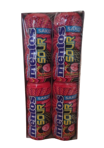 Mentos Sour Çilek Aromalı Şekersiz Ekşi Sakız 12 x 30 G