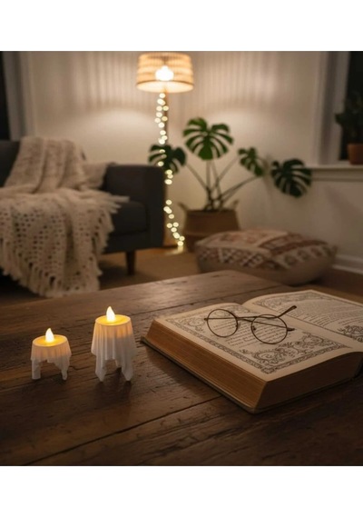3d Dekoratif Bohem Uçan Beyaz Mumlar Tealight Mum Hediyeli Yükseklik 8 Cm , En 4,5 Cm