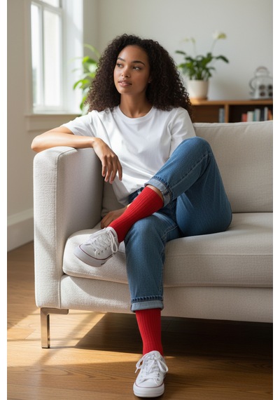 Socks Stores 6 Çift Unisex Renkli Pamuklu Soket Çorap - Renkli Tenis Boy Çorap Kırmızı