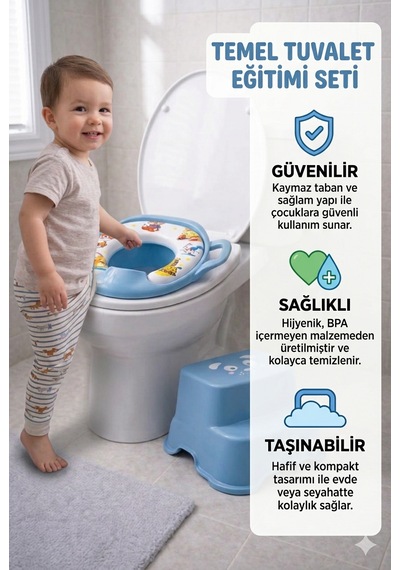 Basamaklı Lüks Çocuk Klozet Adaptörü Kaymaz Ayaklı Tuvalet Eğitimi Aparatı