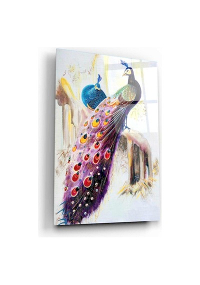 Tavus Kuşu Temalı Modern Uv Dijital Baskı Dekoratif Cam Tablo Evlika 50x70 Cm