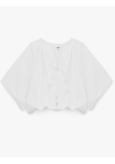 Koton Pamuklu Poplin Kumaş Önden Bağlamalı Kısa Kollu Balon Fit Oversize Crop Bluz Beyaz 6sak60440uw Koton Pamuklu Poplin Kumaş Önden Bağlamalı Kısa Kollu Balon Fit Oversize Crop Bluz Beyaz 6sak60440uw