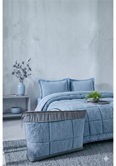Çift Kişilik Uyku Seti Sherpa Comforter Bebek Mavisi Bebek Mavisi