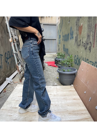Kadın Mavi Kot Palazzo Jeans Mavi