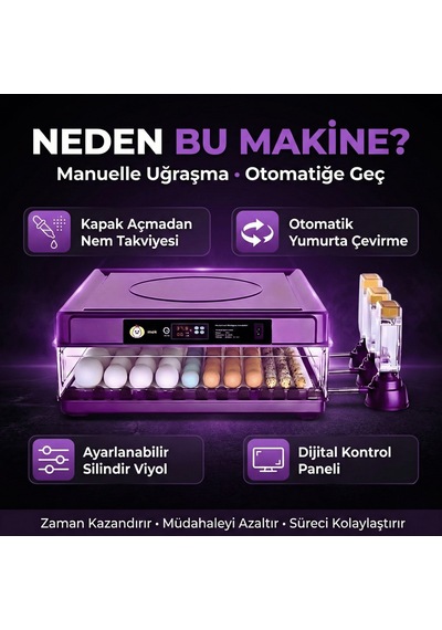 Mak 130 Yumurta Kapasiteli Tam Otomatik Kuluçka Makinesi Otomatik Çevirme