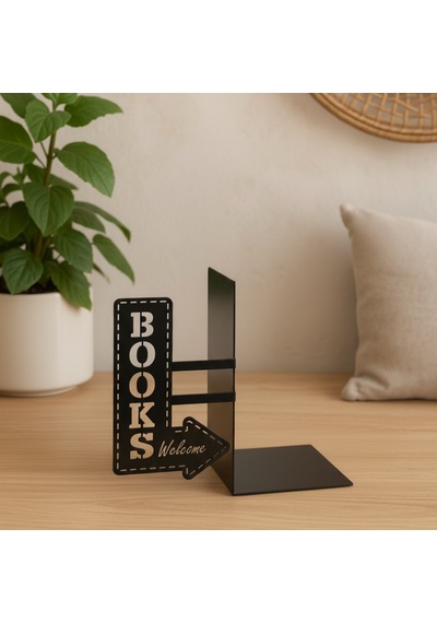Books Welcome Yazılı Metal Dekoratif Kitap Tutucu