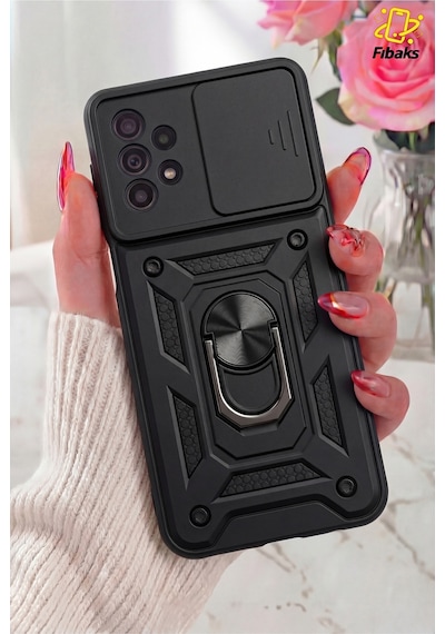 Fibaks Galaxy A23-a13 Uyumlu Kılıf Kamera Korumalı Sürgülü Yüzüklü Armor Military Tank