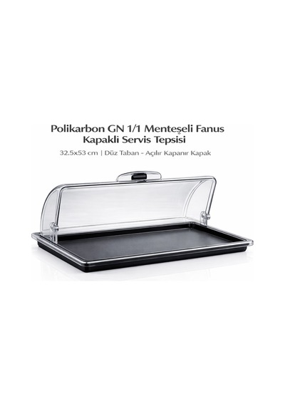 Polikarbon Gn 1/1 Menteşeli Fanus Kapaklı Servis Tepsisi 32.5x53 Cm Açılır Kapanır Kapak Şeffaf