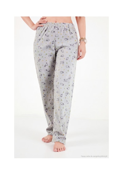 Lela Desenli Yumuşak Dokulu Kışlık Polar Pijama Takımı Kadın Pijama Takımı 6575031 Gri