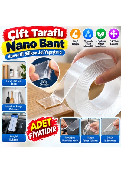 Çift Taraflı Nano Bant Kuvvetli Silikon Jel Yapıştırıcı Adet Fiyatıdır Renkli