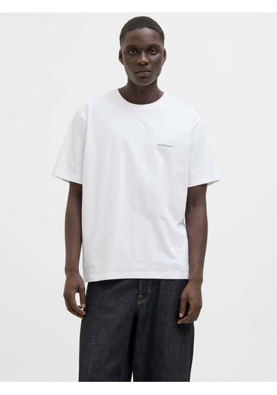 Jack & Jones Erkek Sirt Baskili Bisiklet Yaka Tisört - Split - 12297539 Bright White