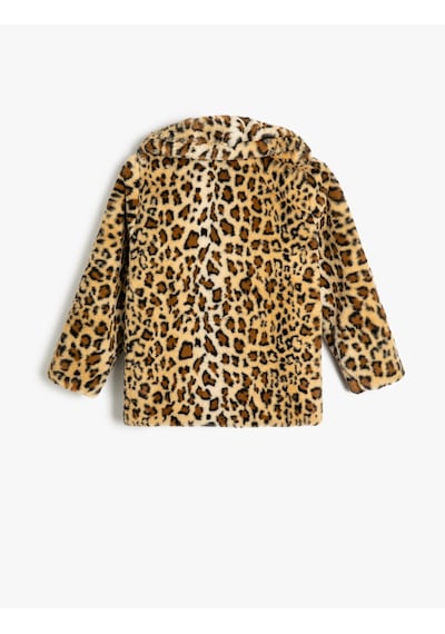 Koton Oversize Bebe Yaka Leopar Mont Suni Kürklü Uzun Kollu Bej Desenli 5wkg00009ak Ekru