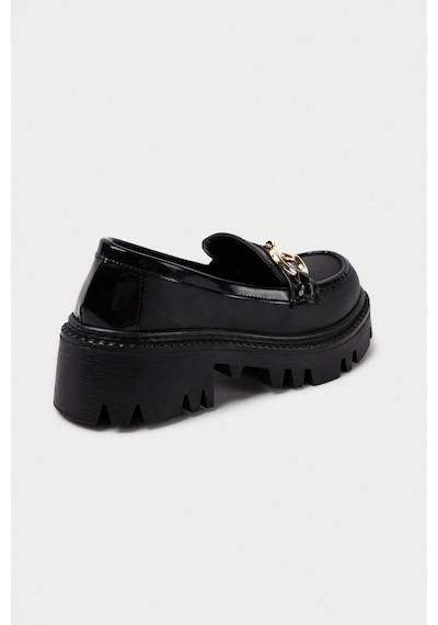 Mubiano Mb1180-s Kalın Taban Siyah Kadın Tokalı Kolej Loafer Siyah